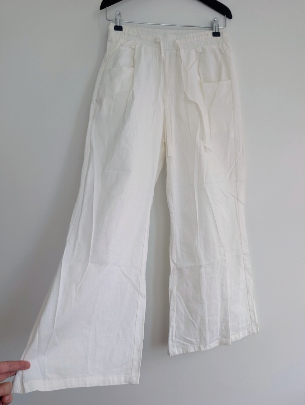 NWT HongSui Fashion Womens White Off Cotton Linen Blend Wide Leg Pants Sz S